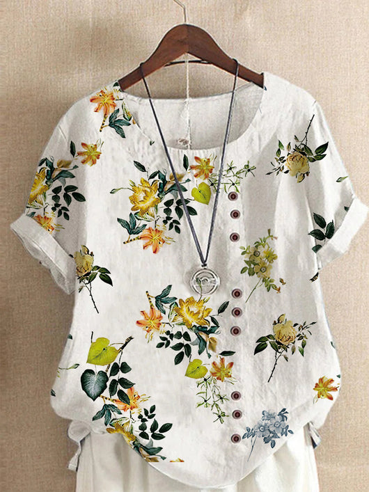 Camiseta Suelta de Manga Corta con Estampado Retro para Mujer - Image 12