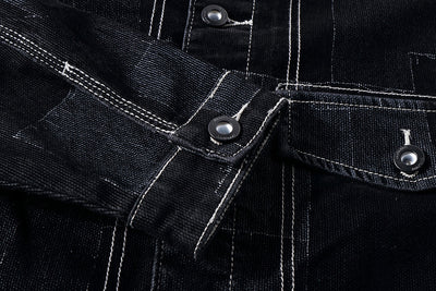 Chaqueta Denim Vintage con Paneles Texturizados para Hombre - Image 12