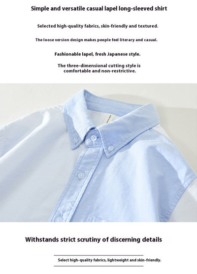 Camisa Casual de Manga Larga con Combinación de Colores Japonesa - Image 11