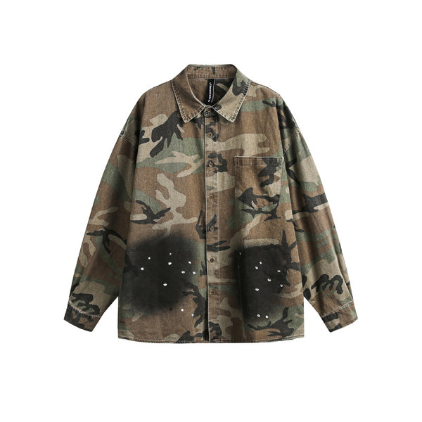Camisa Hombre Camuflaje Vintage con Efecto Tinta Desgastada