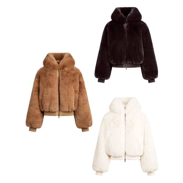 Chaqueta Cálida de Forro Polar con Capucha y Pelo Sintético Ecológico