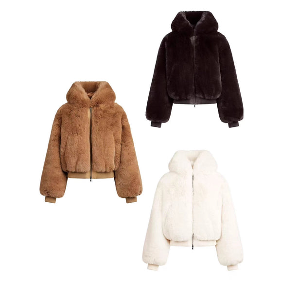 Warm Fleece Jacket with Hood and Eco-Friendly Faux Fur