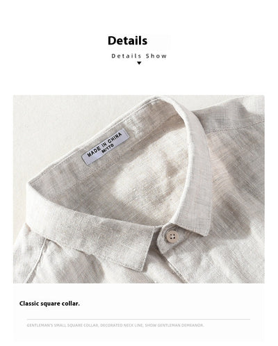 Camisa de Lino Casual para Hombre con Cuello Cuadrado - Image 14