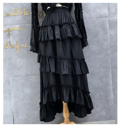 Falda Midi Capas de Encaje Estilo Volantes para Mujer