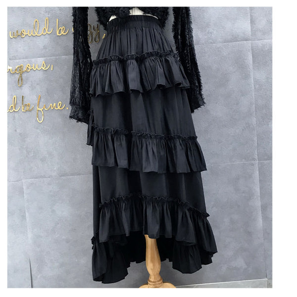 Falda Midi Capas de Encaje Estilo Volantes para Mujer