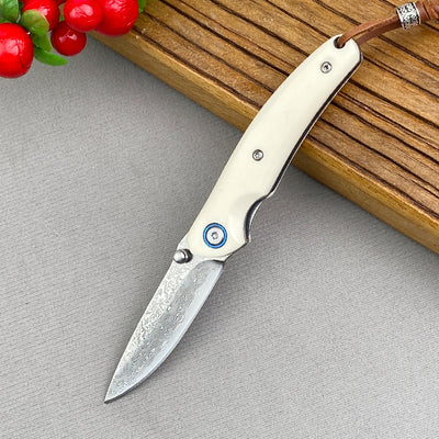 Cuchillo Plegable Portátil de Acero Damasco para Aventuras al Aire Libre