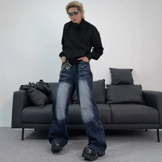 Jeans Azul Retro Desgastado Estilo Callejero Americano para Hombre - Image 2