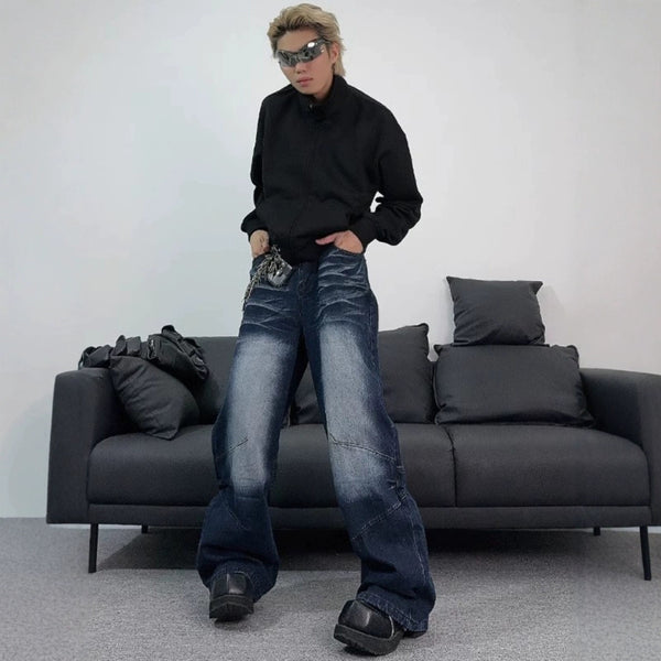 Jeans Azul Retro Desgastado Estilo Callejero Americano para Hombre