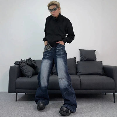 Jeans Azul Retro Desgastado Estilo Callejero Americano para Hombre - Image 2