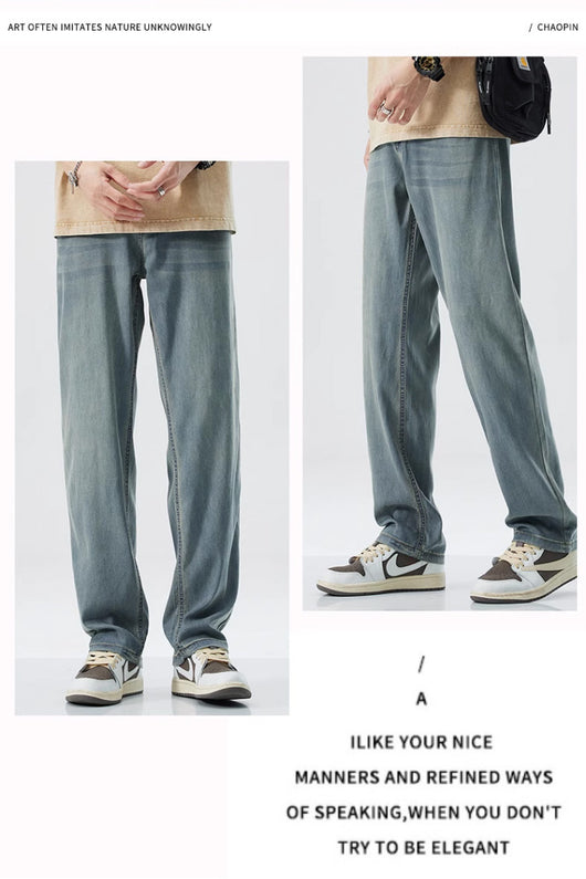 Jeans Rectos Holgados en Seda de Hielo para Hombre - Image 19