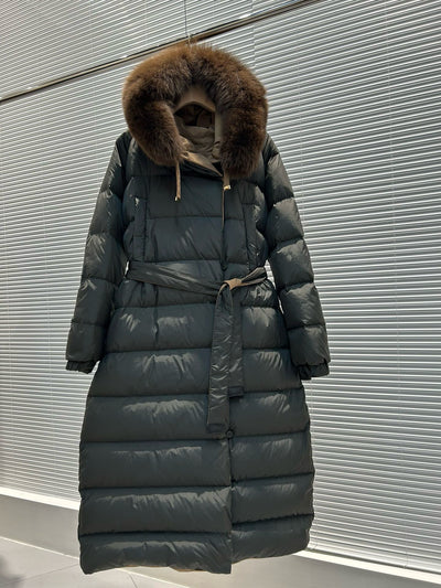 Abrigo Reversible Largo con Capucha y Cintura Ajustable para Mujer - Image 11