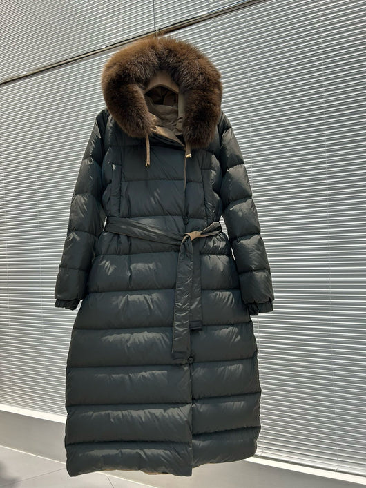 Abrigo Reversible Largo con Capucha y Cintura Ajustable para Mujer - Image 11