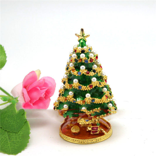 Caja Joyero Navideño de Aleación Esmaltada con Diseño de Árbol