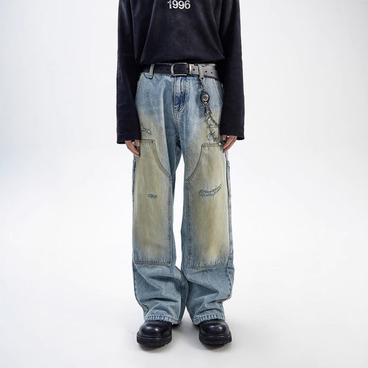 Jeans Rectos Vintage Desteñidos Estilo Americano