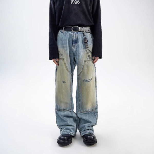 Jeans Rectos Vintage Desteñidos Estilo Americano