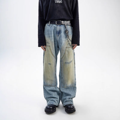 Jeans Rectos Vintage Desteñidos Estilo Americano