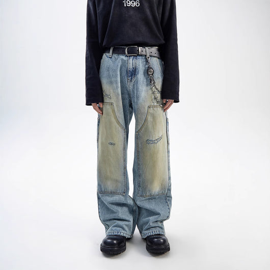 Jeans Rectos Vintage Desteñidos Estilo Americano