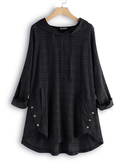 Sudadera Hoodie Asimétrica a Cuadros para Mujer - Talla Grande - Image 7