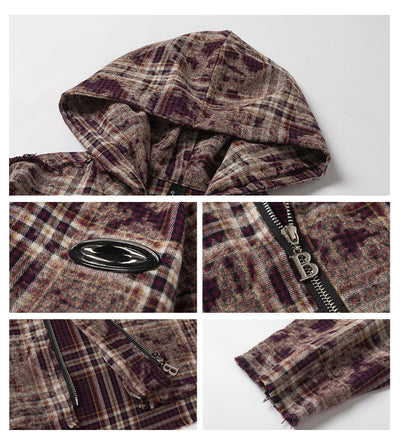 Chaqueta Hoodie Cuadros Retro con Cierre - Image 5