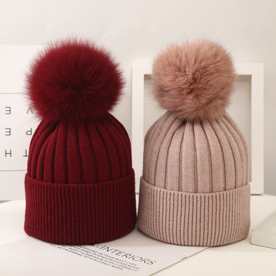 Gorro Tejido Infantil con Pompón de Pelaje de Zorro - Image 28