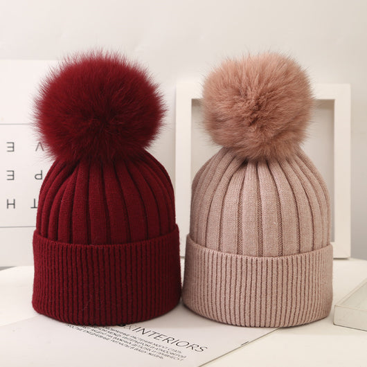 Gorro Tejido Infantil con Pompón de Pelaje de Zorro - Image 28