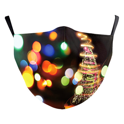 Red dust mask with a cartoon reindeer peeking out, surrounded by white snowflakes and sparkling stars. - Image 3