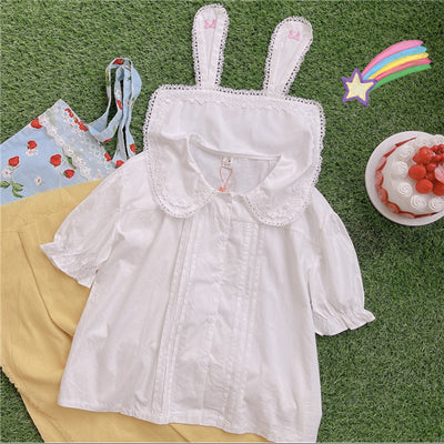 Blusa Infantil Verano con Cuello Muñeca, Orejas de Conejo y Encaje - Diseño Dulce - Image 4