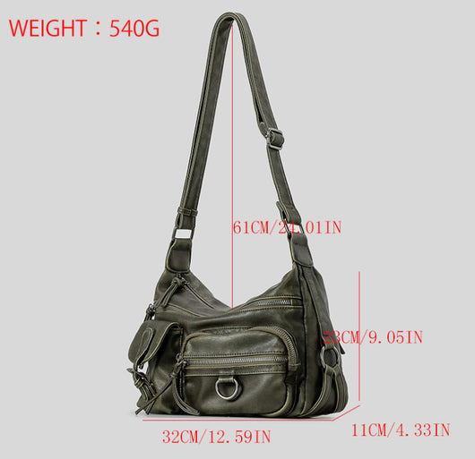 Bolso Moto Retro Hot Girl Marrón Multibolsillos - Image 11