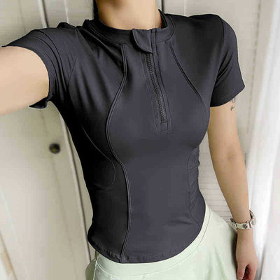 Playera Deportiva Mujer Nude Feel con Cierre - Ropa de Entrenamiento y Outdoor - Image 3