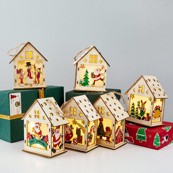 Cabaña Navideña Luminosa de Madera con Decoraciones Coloridas