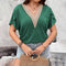 Blusa Suelta con Encaje y Escote en V - Tejido Versátil Casual