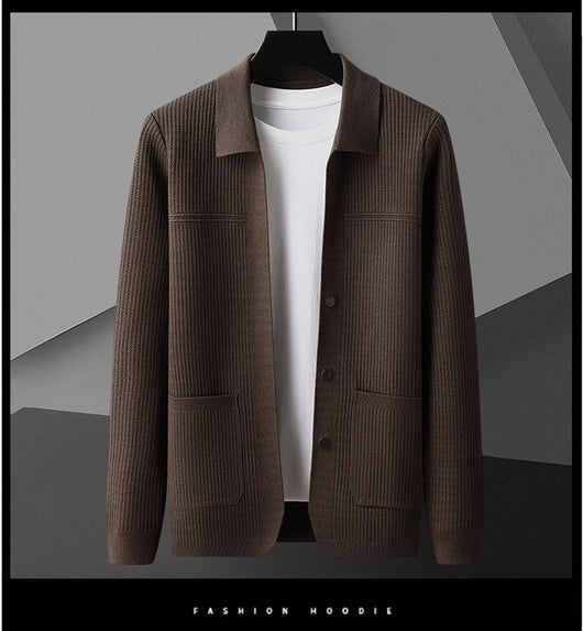 Suéter de Cuello Solapa Grueso para Hombre - Manga Larga Otoño Invierno con Bolsillos - Image 19