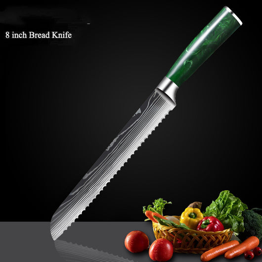 Cuchillo Damasco con Mango de Resina Verde y Grabado Láser - Image 8