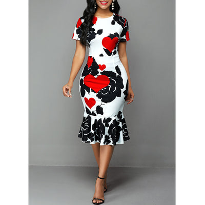 Vestido Corto Estampado con Volantes y Cuello Redondo Ajustado - Image 3