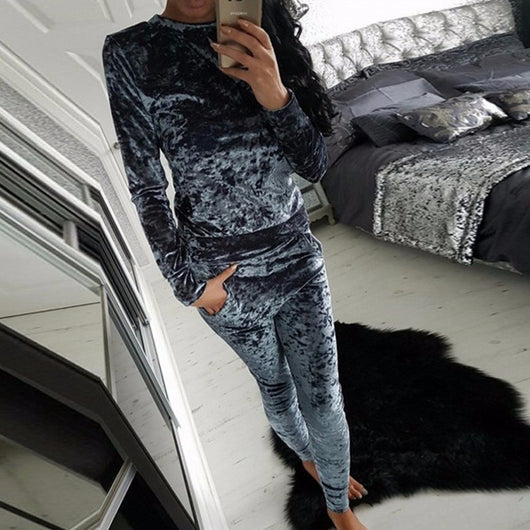 Conjunto de Traje de Terciopelo para Mujer - Dos Piezas con Mangas Largas - Image 11