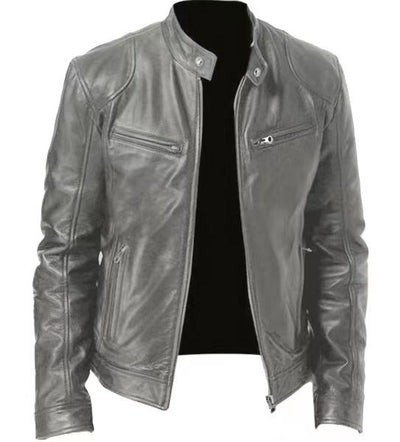 Chaqueta de Cuero para Hombre con Cuello Alto Estilo Punk - Image 17