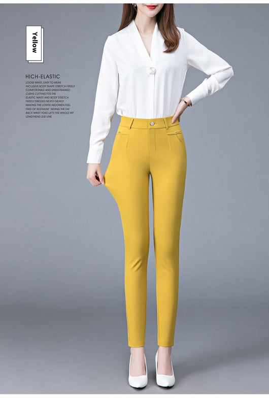 Pantalones Casuales Coreanos Cintura Alta Elásticos Ajustados Efecto Adelgazante - Image 26