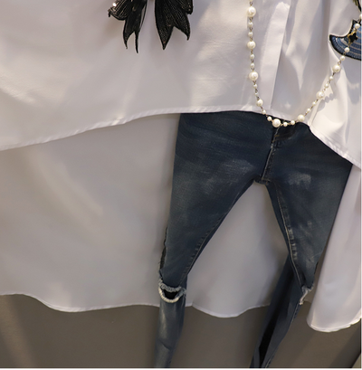 Blusa Asimétrica con Parches de Lentejuelas - Manga Corta - Image 14