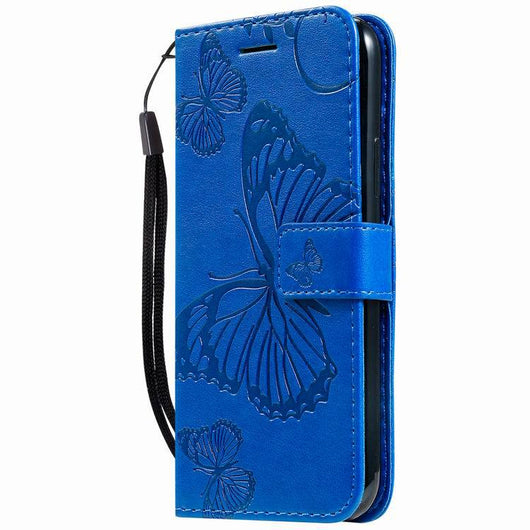 Funda de Cuero para Teléfono con Mariposa 3D, Soporte de Tarjetas y Cordón