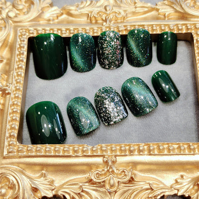 Uñas Postizas Desprendibles con Diamantes Esmeralda - Set de 24 Piezas Acabadas - Image 4