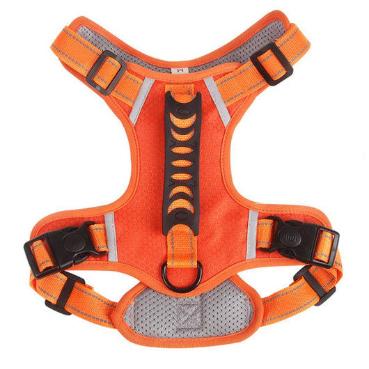 Orange no-pull dog harness with reflective strips, adjustable buckles, and a top handle for training and outdoor use. - Image 23