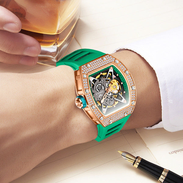 Reloj Automático Mecánico para Hombre con Cristales Engastados