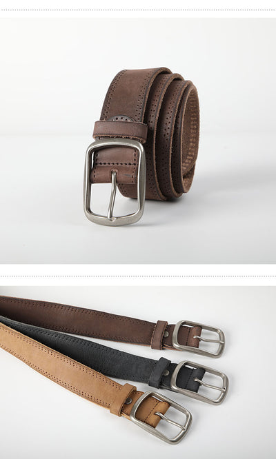 Cinturón de Cuero Vacuno Gastado Estilo Retro para Hombre - Image 9