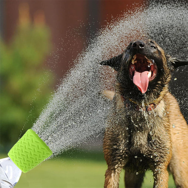 Lime green silicone pet shower head tool with a textured, non-slip surface and threaded interior for easy attachment.