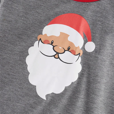 Children's grey and red long-sleeve pajama set with Santa Claus graphic on top and repeating Santa pattern on pants. - Image 7