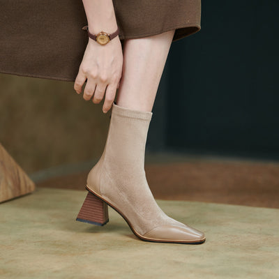 Botas Cortas de Tacón Grueso y Punta Afilada para Mujer - Image 7