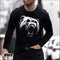 Playera Suelta Cuello Redondo Cabeza de León Negra para Hombre