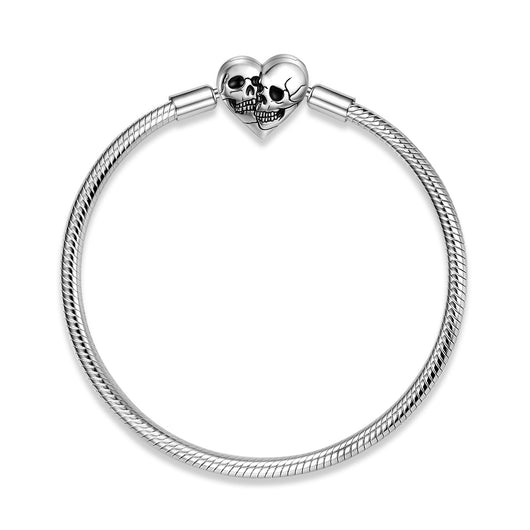 Pulsera de Plata Esterlina S925 Cadena Hueso de Serpiente con Calavera Doble - 3MM - Image 3