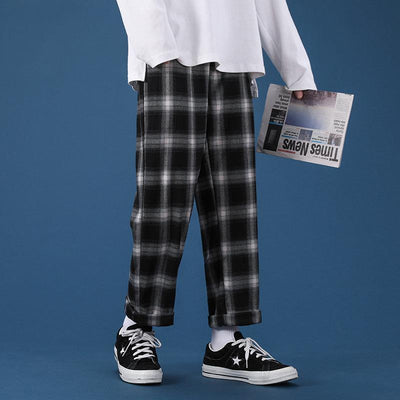 Pantalones Casuales de Cuadros para Hombre con Corte Recto y Cintura Suelta