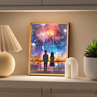 Lámpara Nocturna Pareja con Luz Sanadora y Pintura de Fuegos Artificiales